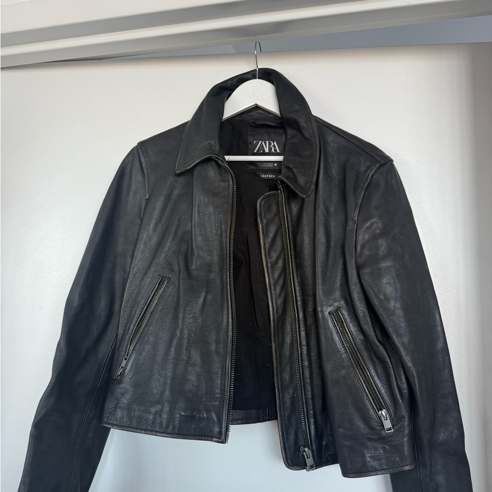 Zara Black Genuine Leather Outerwear